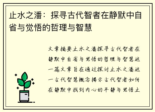 止水之潘：探寻古代智者在静默中自省与觉悟的哲理与智慧